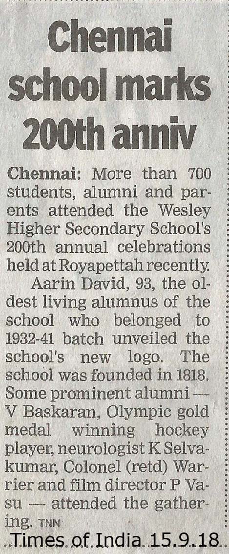 Wesley School Alumni Reunion on 8th September 2018